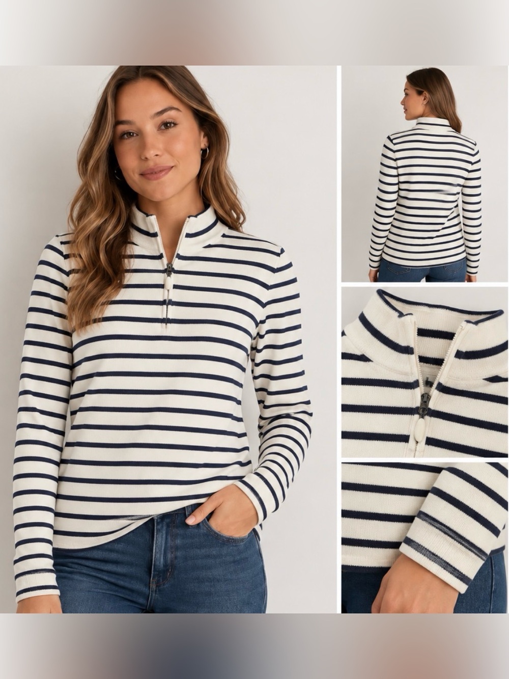 LL Bean 1/4 Zip Stripe Sweater XL